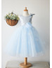 Silver Sequin Blue Tulle V Back Butterfly Flower Girl Dress